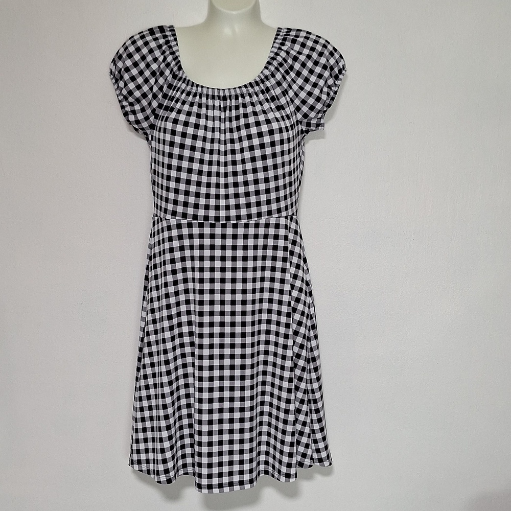Express A-Line Cap Sleeve Checkered Dress